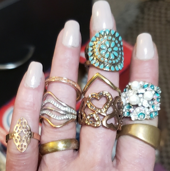 ESTATE Jewelry Lot Vintage Copper Rhinestones Rings - Picture 8 of 12